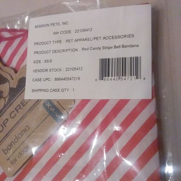 Pup Crew Pet Bandana Red White Striped Bell Christmas XS-S Dog Cat New Sealed - Picture 4 of 6